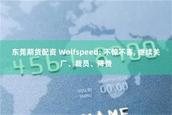 东莞期货配资 Wolfspeed: 不惊不喜, 继续关厂、裁员、降费